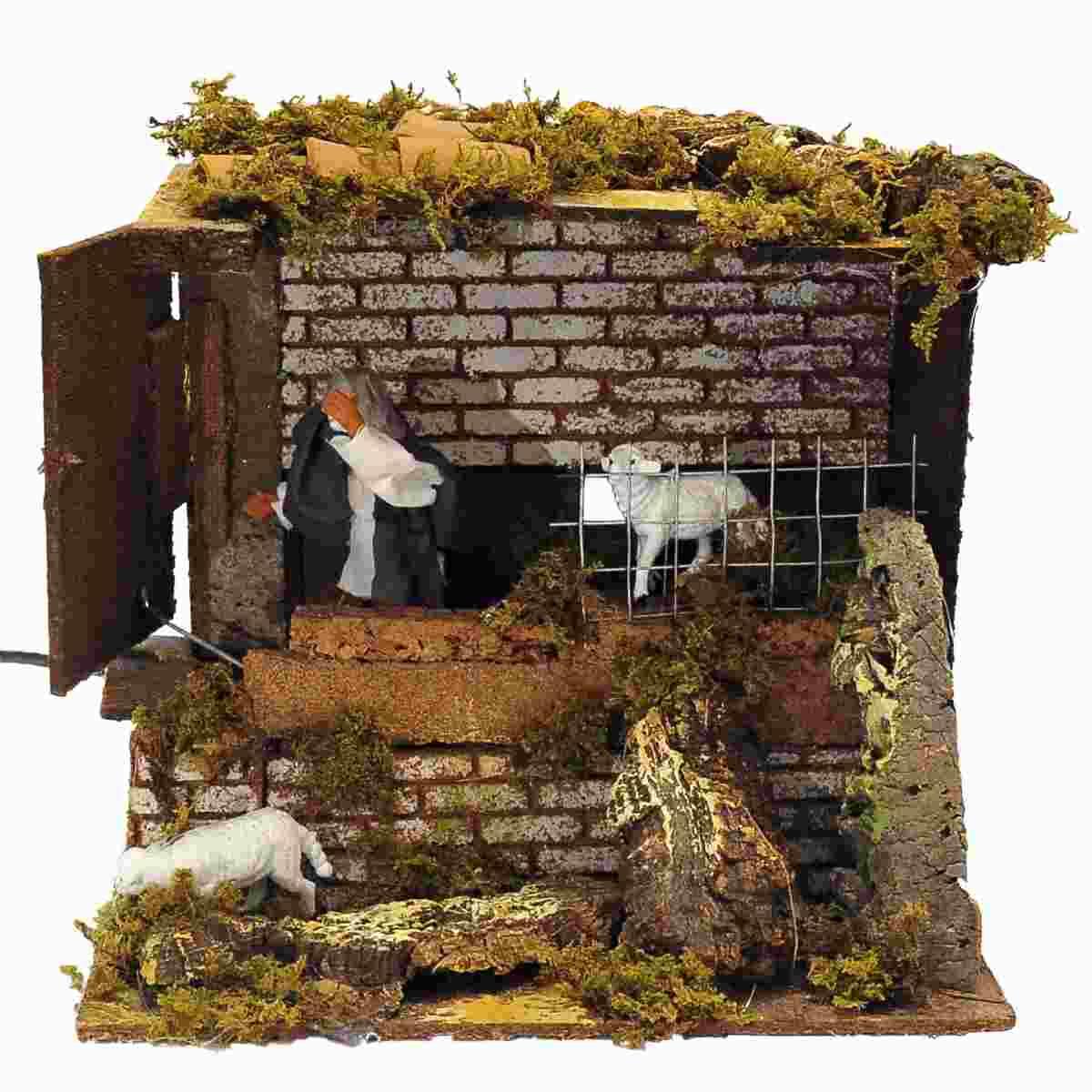 Statua presepe 10 cm movimento pastore pecore