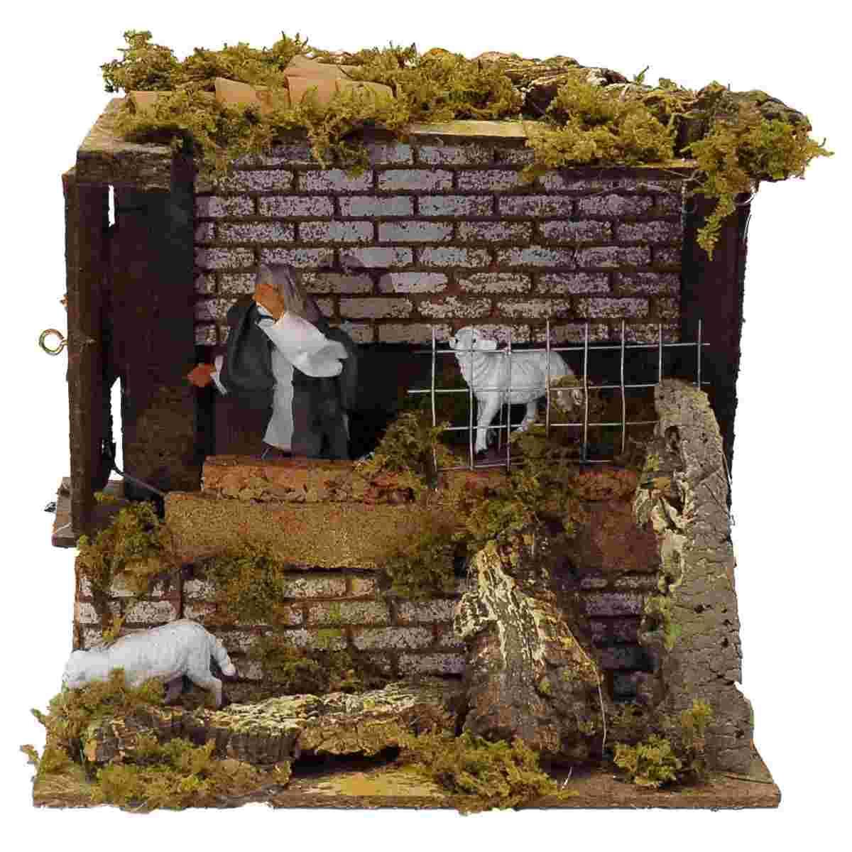 Statua presepe 10 cm movimento pastore pecore
