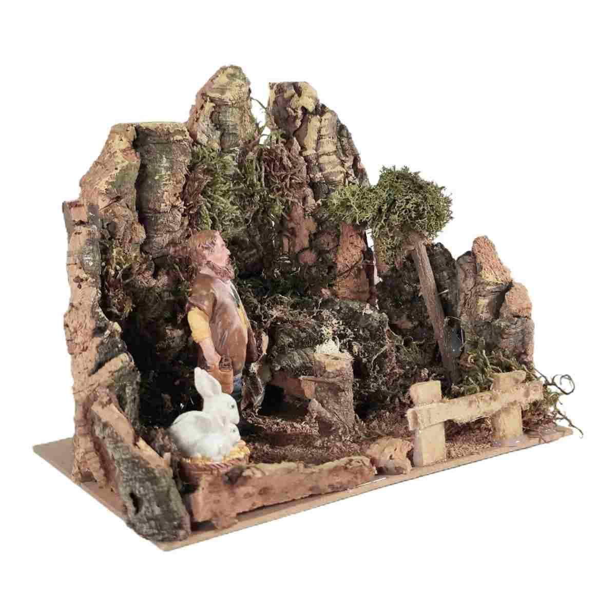 Statua presepe pastore conigli