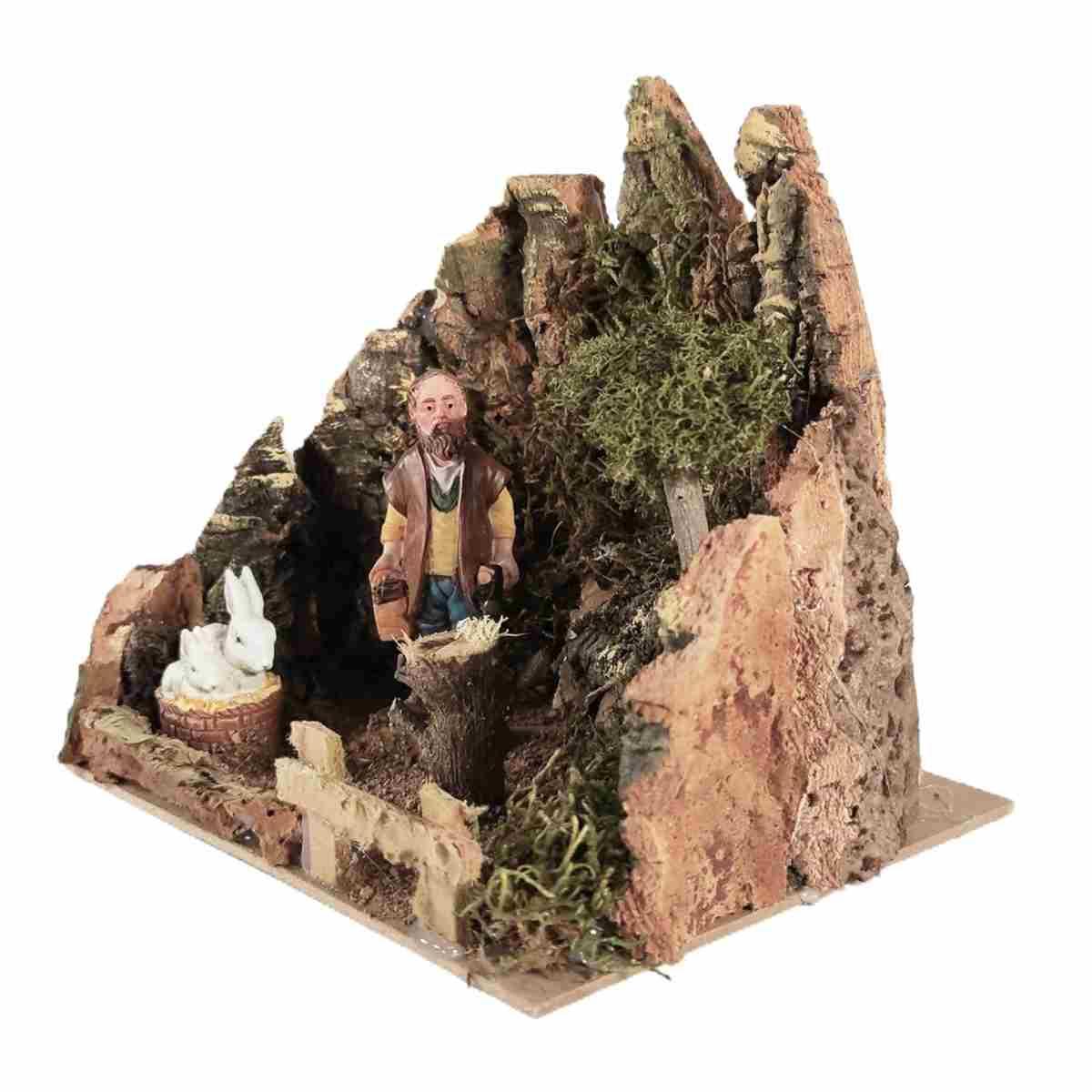 Statua presepe pastore conigli