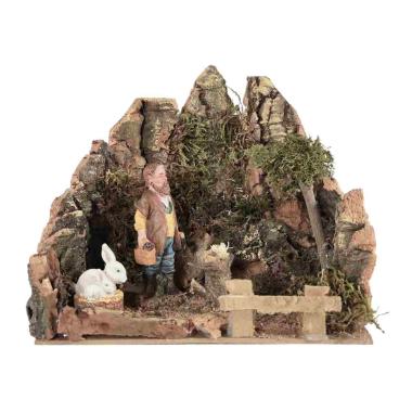 Statua presepe pastore conigli