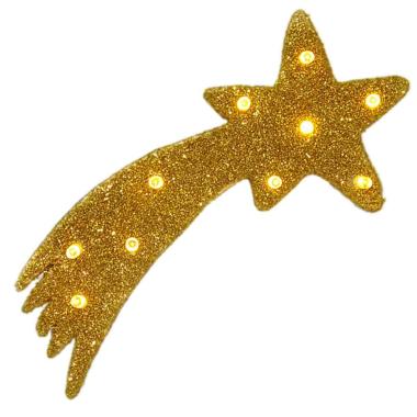 Stella presepe cometa oro 10 led bianco caldo batteria 18 cm
