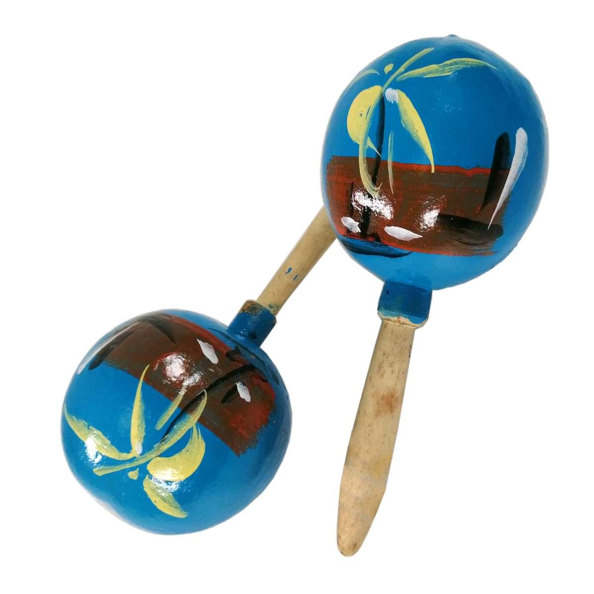 Maracas legno azzurre decori Set 2 pz
