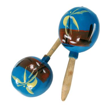 Maracas legno azzurre decori Set 2 pz