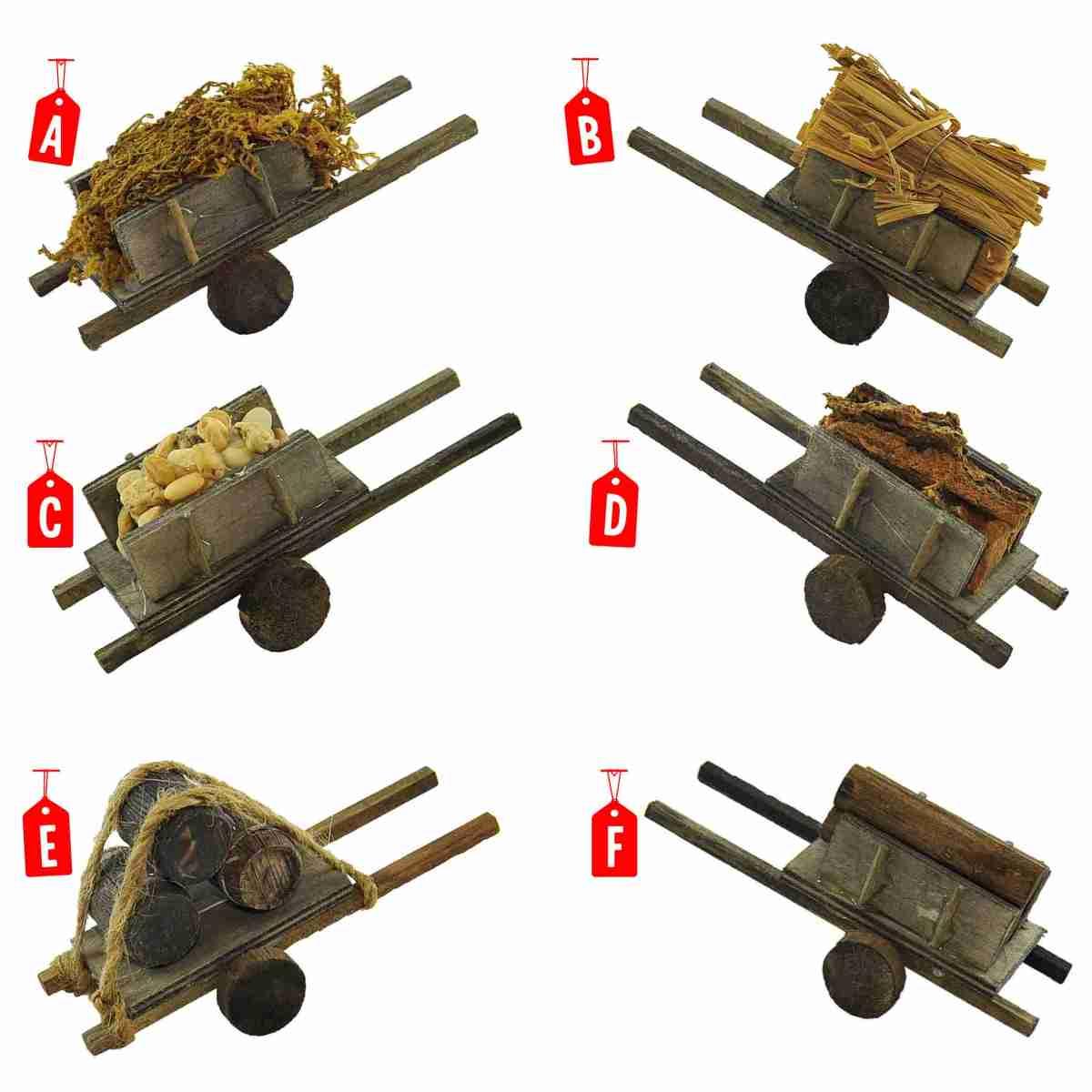 Carretto presepe legno 2 ruote carico