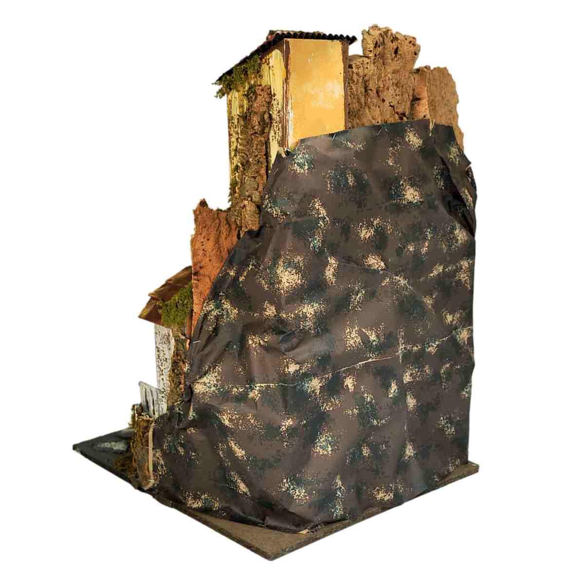 Diorama presepe luci capanna case scalinata