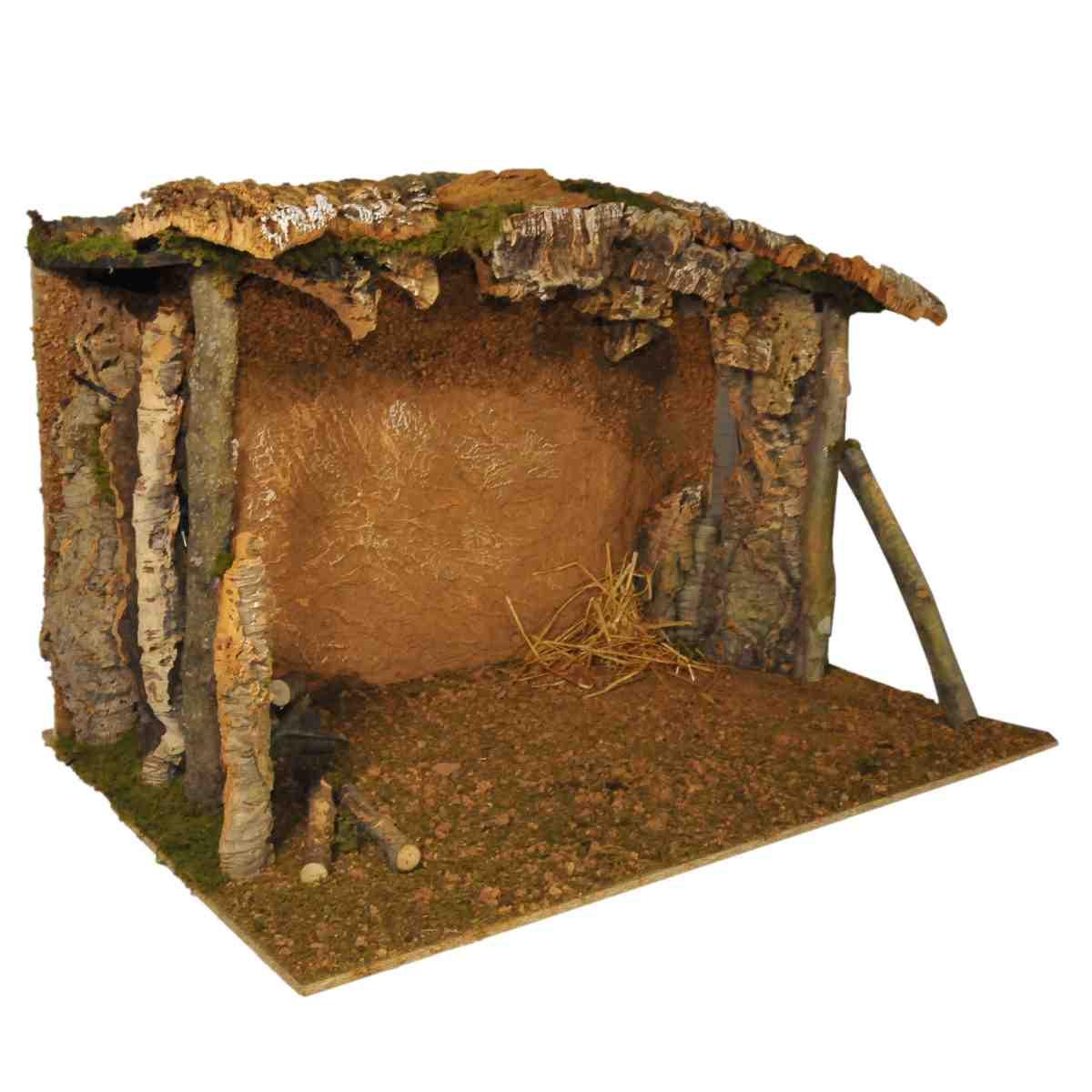 Capanna presepe legno luci fuoco