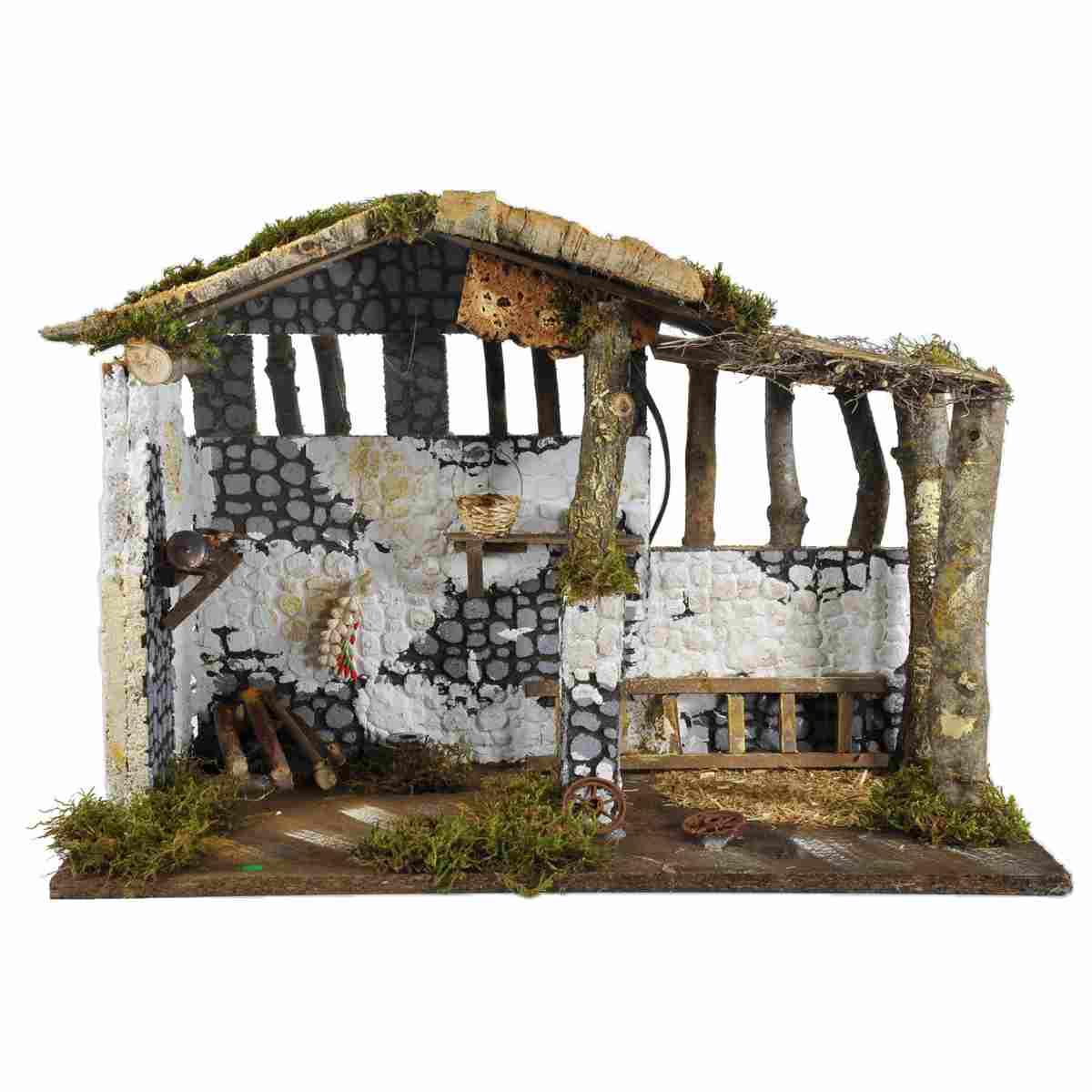 Capanna presepe legno fuoco luce