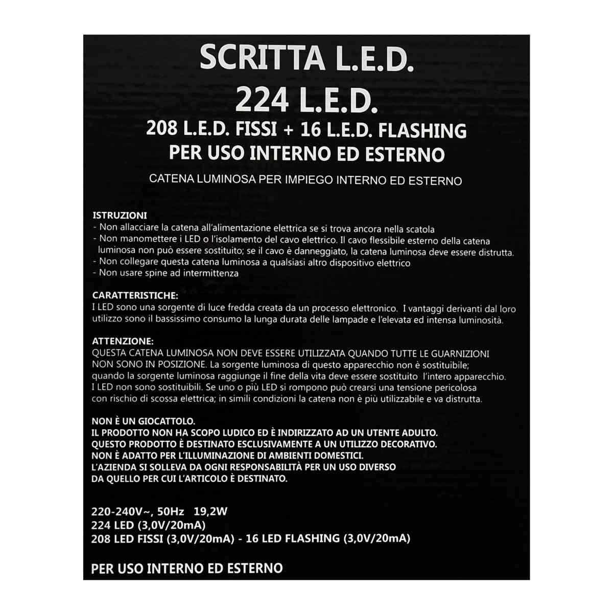 Luci di natale esterno 224 led scritta buone feste bianco 83 x 46 cm