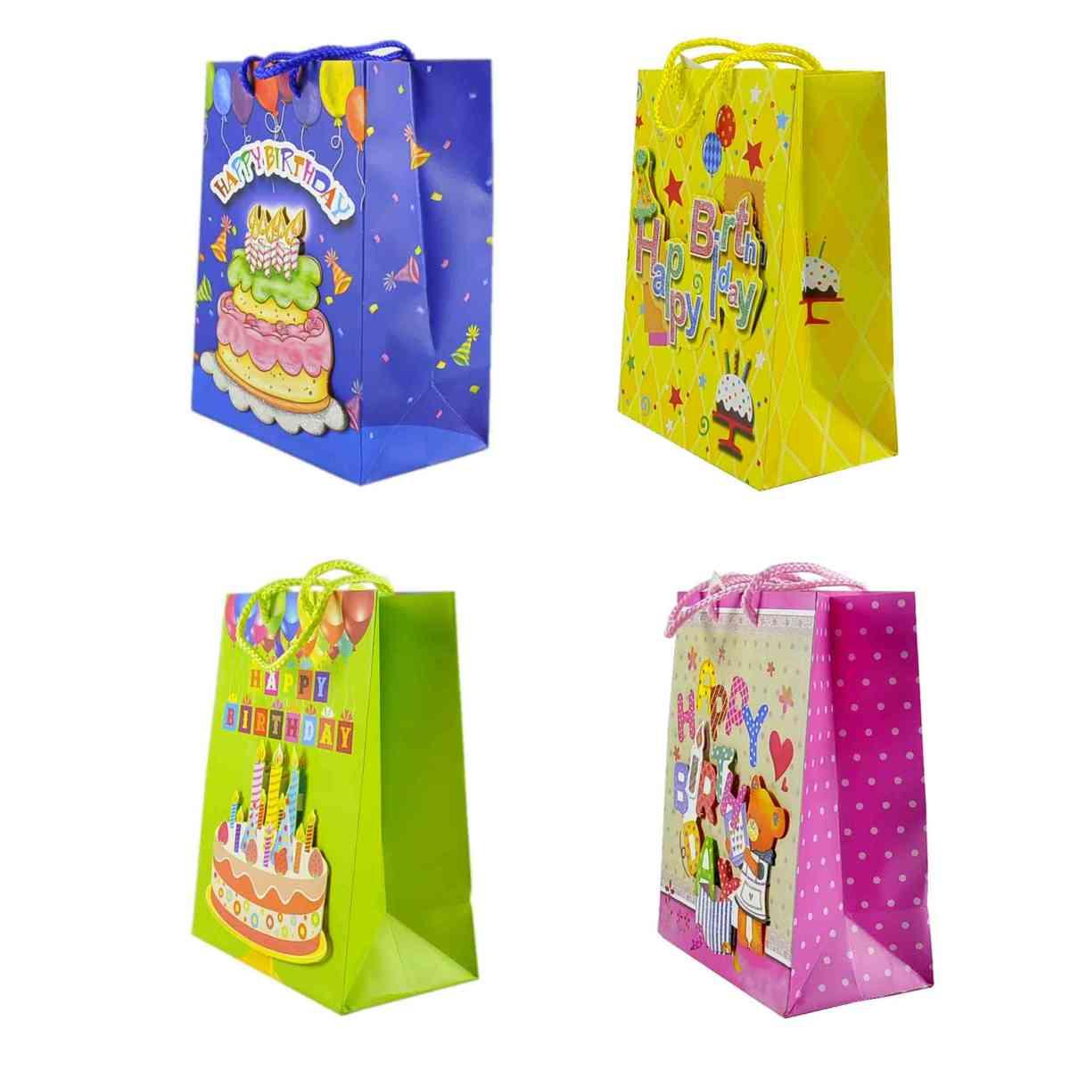 Busta regalo happy birthday 3d 4 colori 18 x 10 x 23 cm