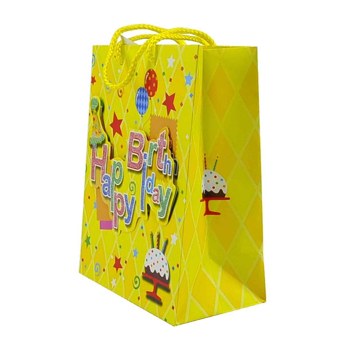 Busta regalo happy birthday 3d 4 colori 18 x 10 x 23 cm