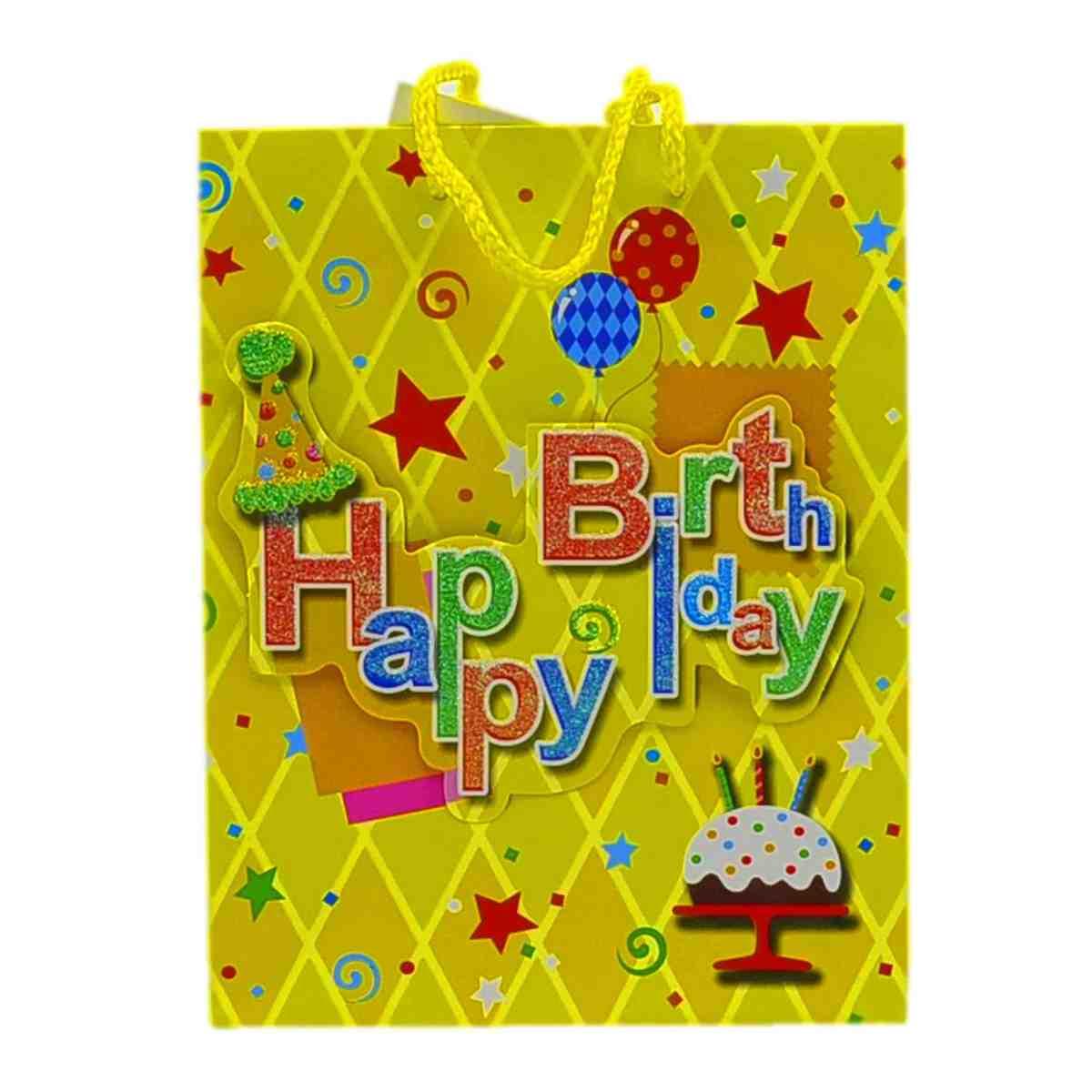 Busta regalo happy birthday 3d 4 colori 18 x 10 x 23 cm