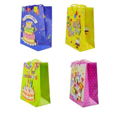 Busta regalo happy birthday 3d 4 colori 18 x 10 x 23 cm