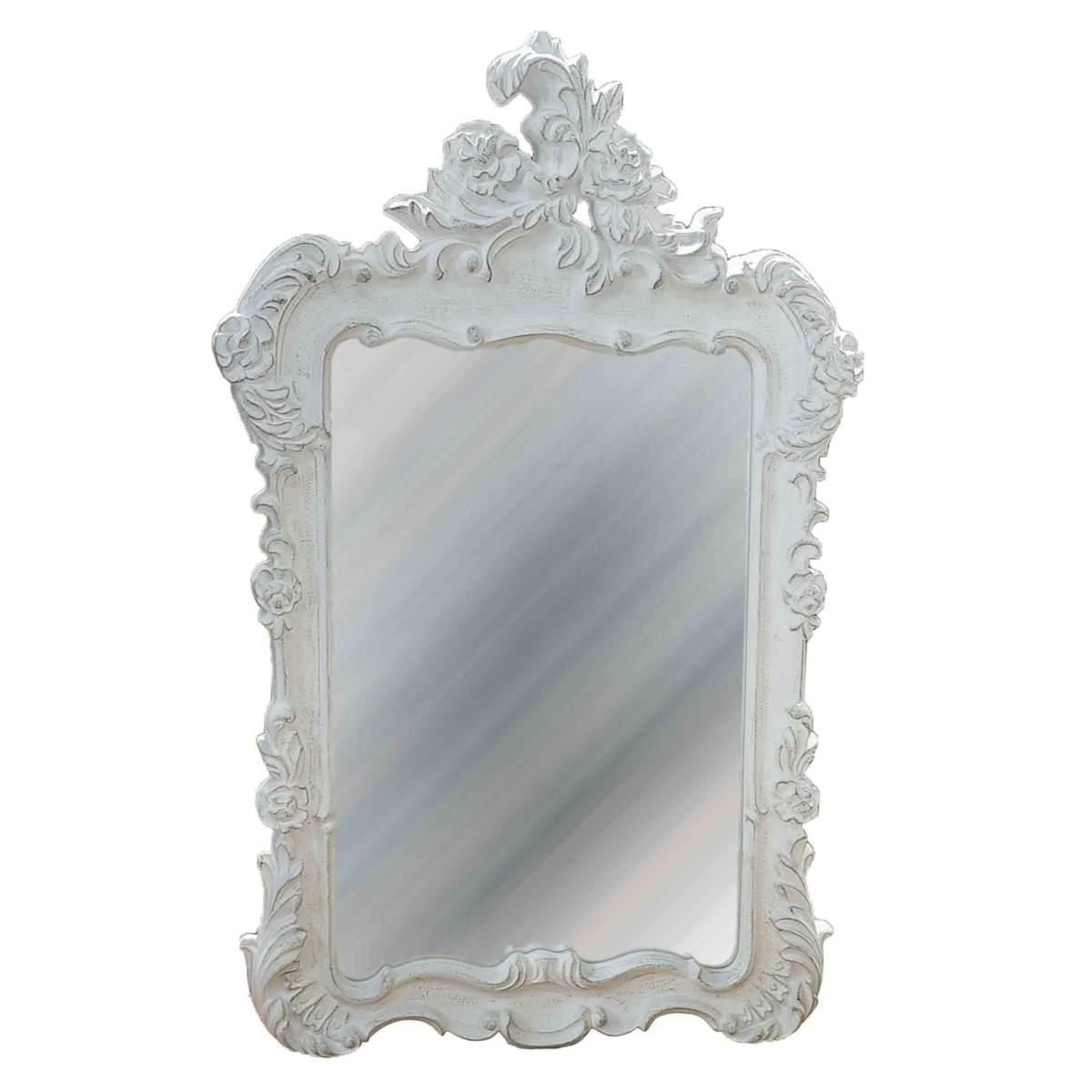 Specchio da muro legno bianco ricamo
