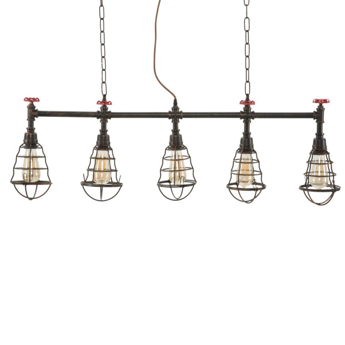 Lampadario metallo industry 5 luci 114 cm
