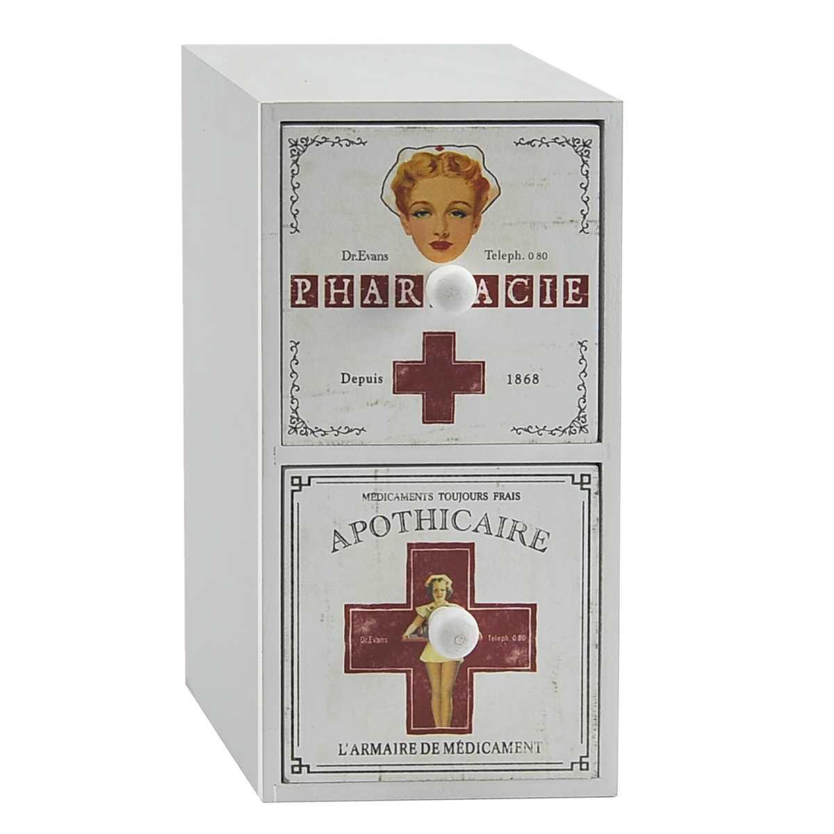 Scatola pronto soccorso 2 cassetti legno 12 x 10 x 22 cm