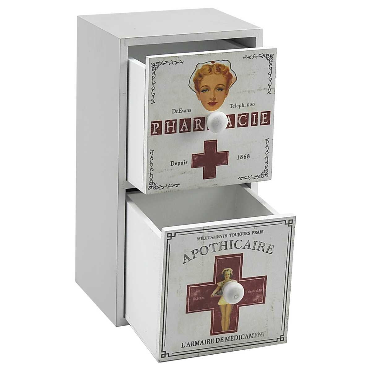 Scatola pronto soccorso 2 cassetti legno 12 x 10 x 22 cm