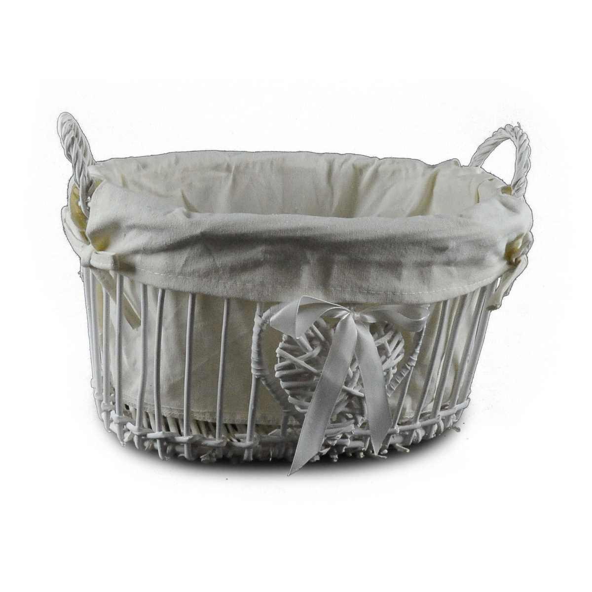 Cesto vimini ovale bianco cuore 35 x 29 cm