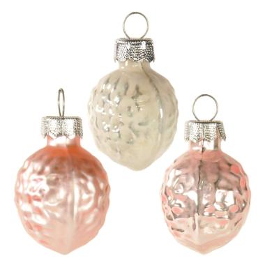 Pallina natalizia vetro noce bianca rosa Set 10 pz
