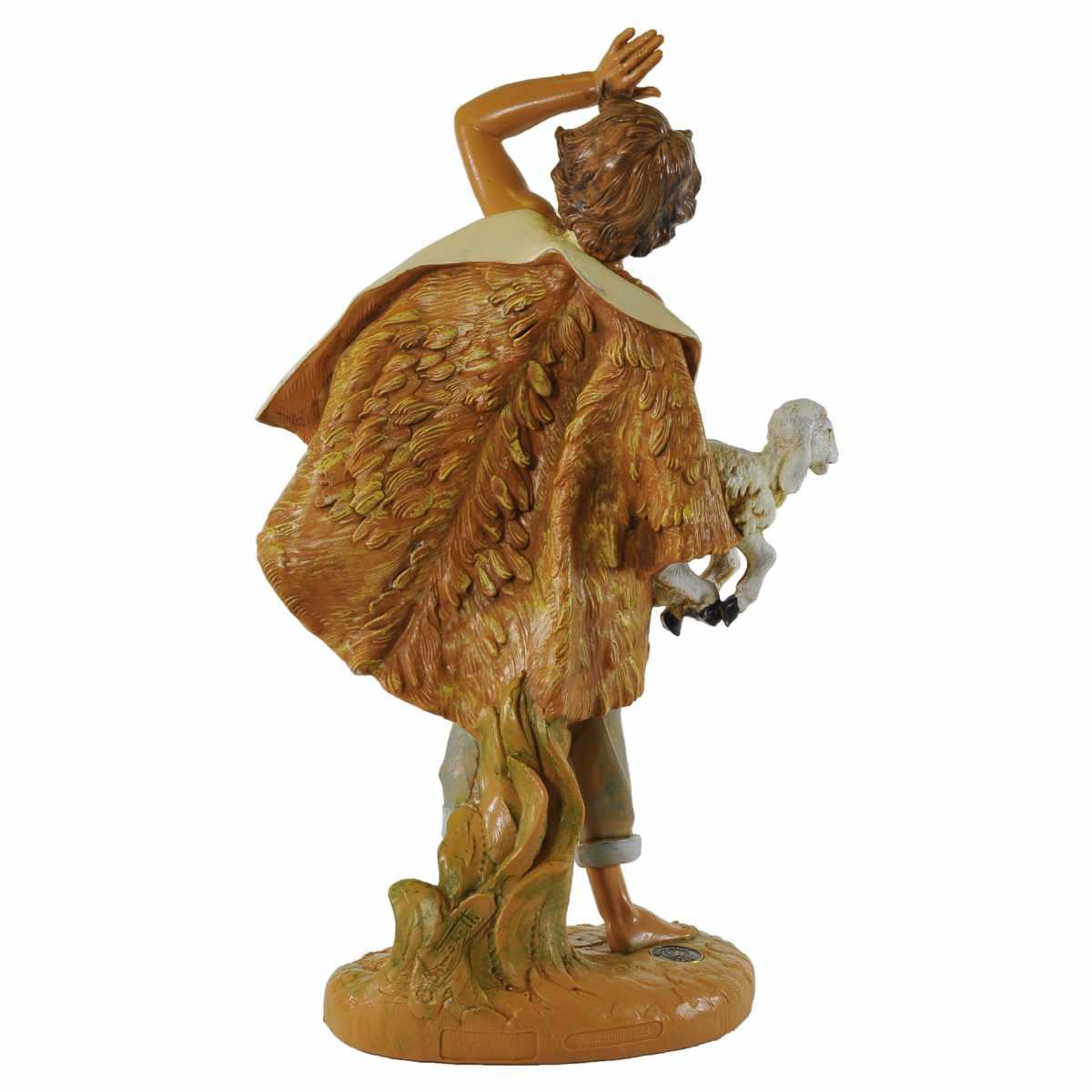Statua presepe 30 cm pastore meravigliato con pecora