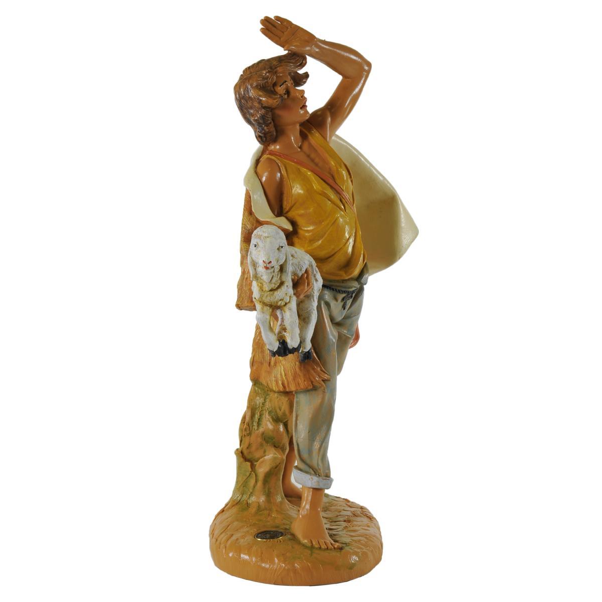 Statua presepe 30 cm pastore meravigliato con pecora