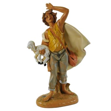 Statua presepe 30 cm pastore meravigliato con pecora