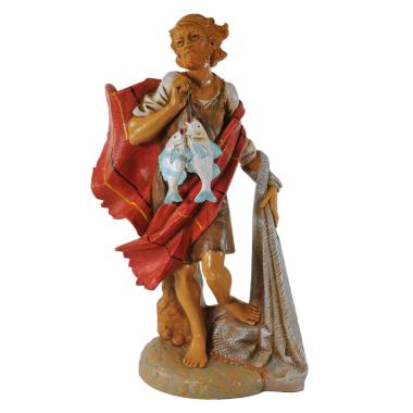 Statua presepe 30 cm pastore pesci