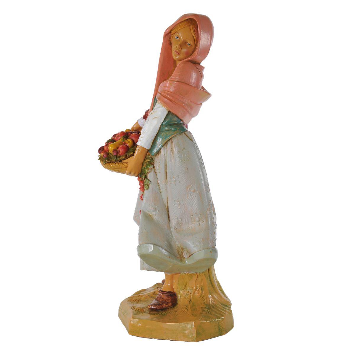 Statua presepe 30 cm pastorella cesta di frutta