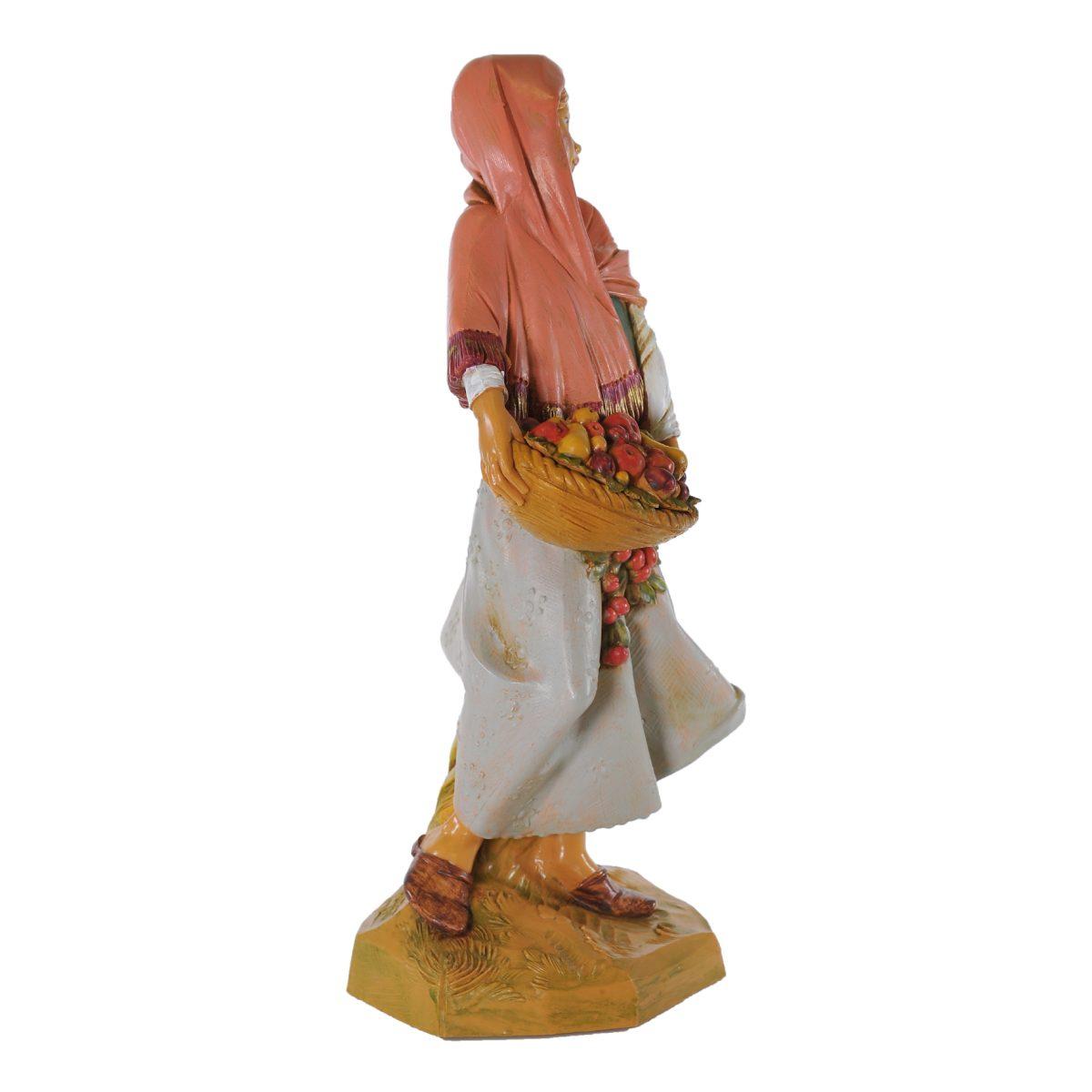 Statua presepe 30 cm pastorella cesta di frutta