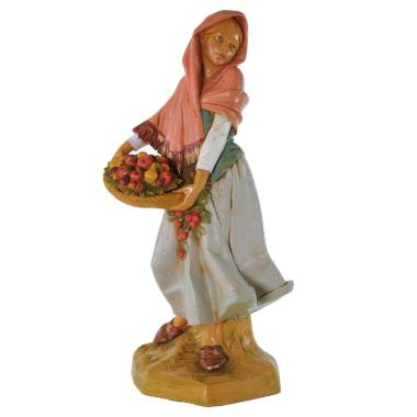 Statua presepe 30 cm pastorella cesta di frutta