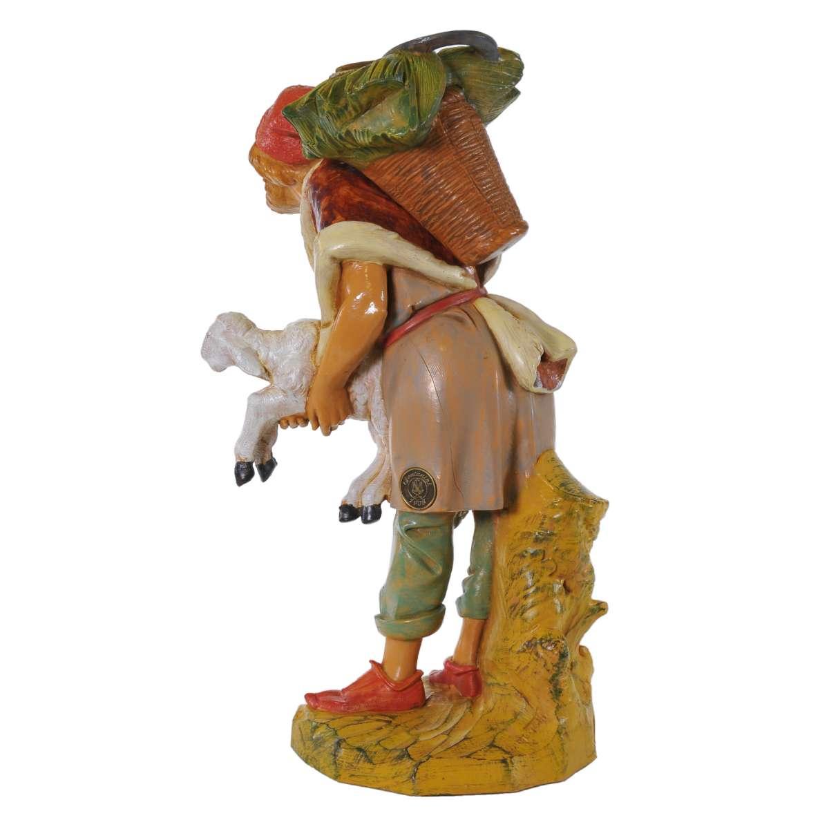 Statua presepe 30 cm pastore con gerla e agnello