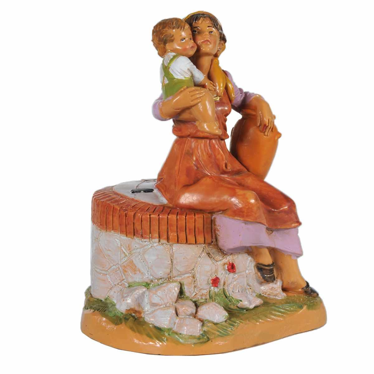 Statua presepe 12 cm ariel donna al pozzo bambino