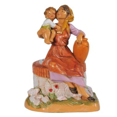 Statua presepe 12 cm ariel donna al pozzo bambino