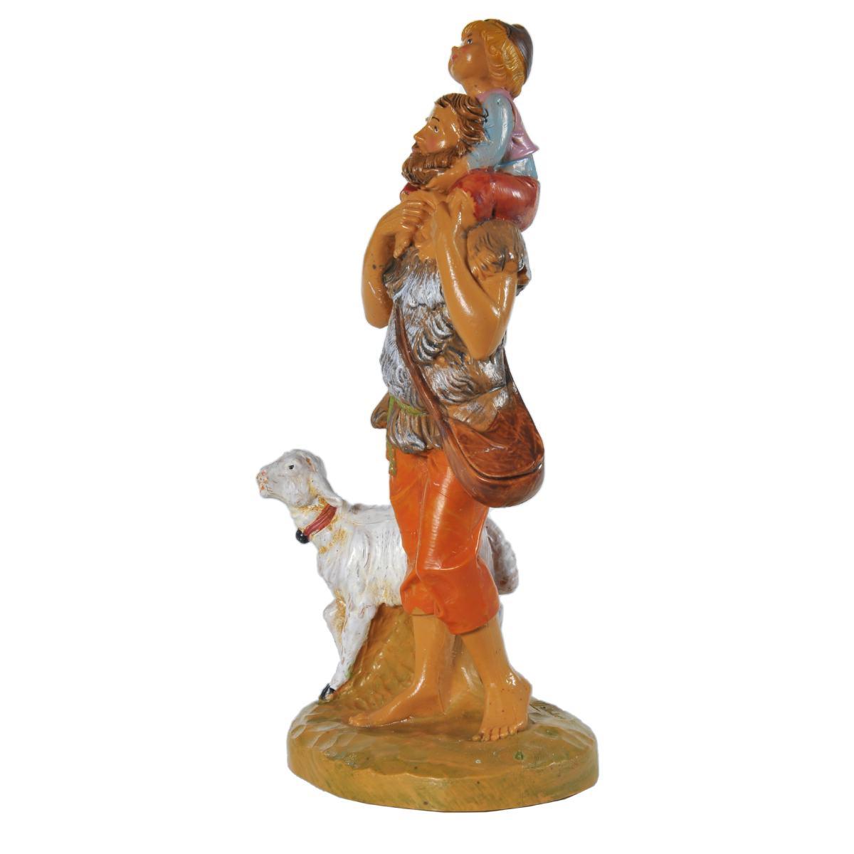 Statua presepe 12 cm jeshua adin pastore bambino sulle spalle