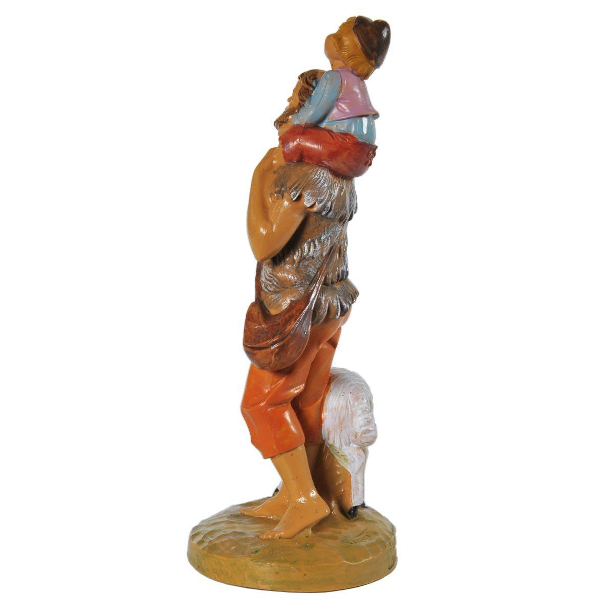 Statua presepe 12 cm jeshua adin pastore bambino sulle spalle