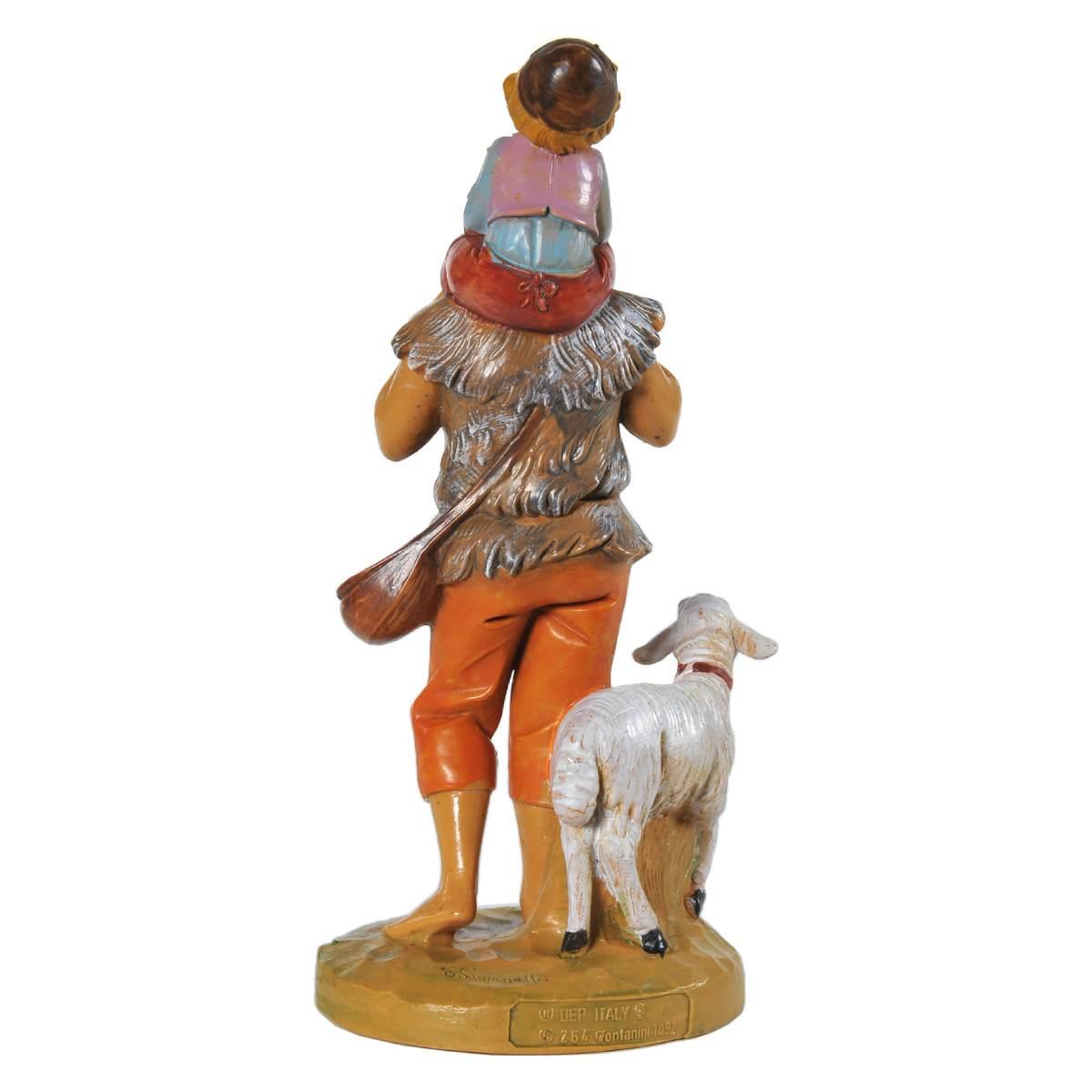 Statua presepe 12 cm jeshua adin pastore bambino sulle spalle