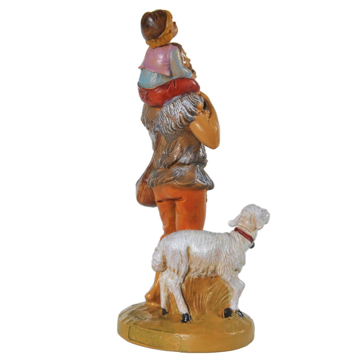 Statua presepe 12 cm jeshua adin pastore bambino sulle spalle