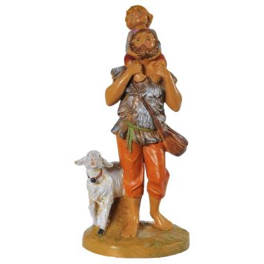 Statua presepe 12 cm jeshua adin pastore bambino sulle spalle