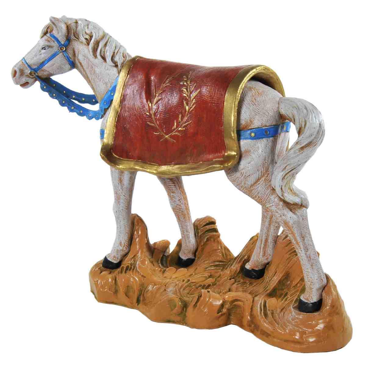 Statua presepe 19 cm cavallo bianco base