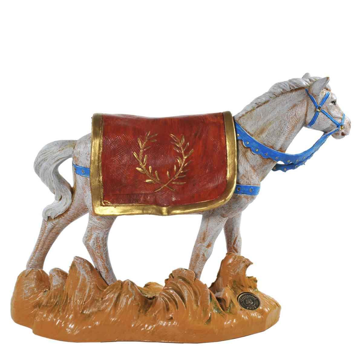 Statua presepe 19 cm cavallo bianco base