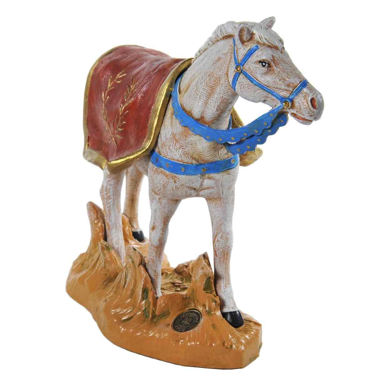 Statua presepe 19 cm cavallo bianco base