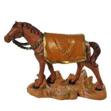 Statua presepe 19 cm cavallo marrone base