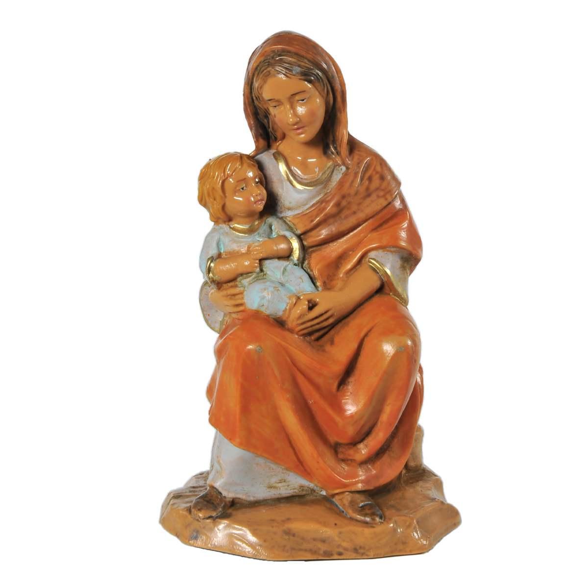 Statua presepe 12 cm ednah donna seduta bambino in braccio