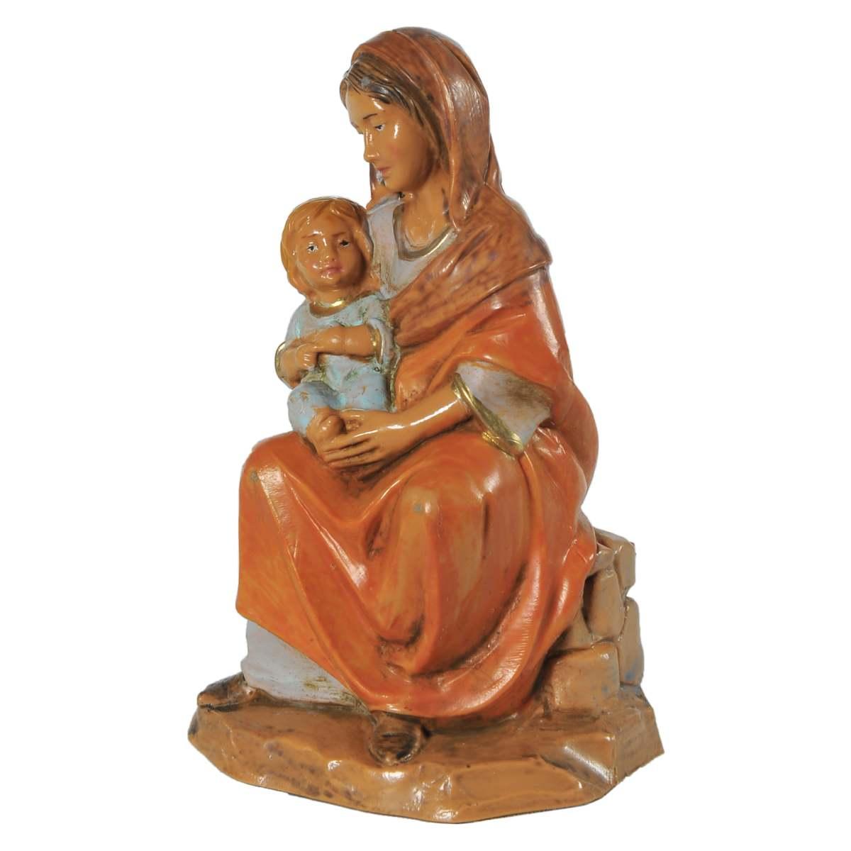 Statua presepe 12 cm ednah donna seduta bambino in braccio