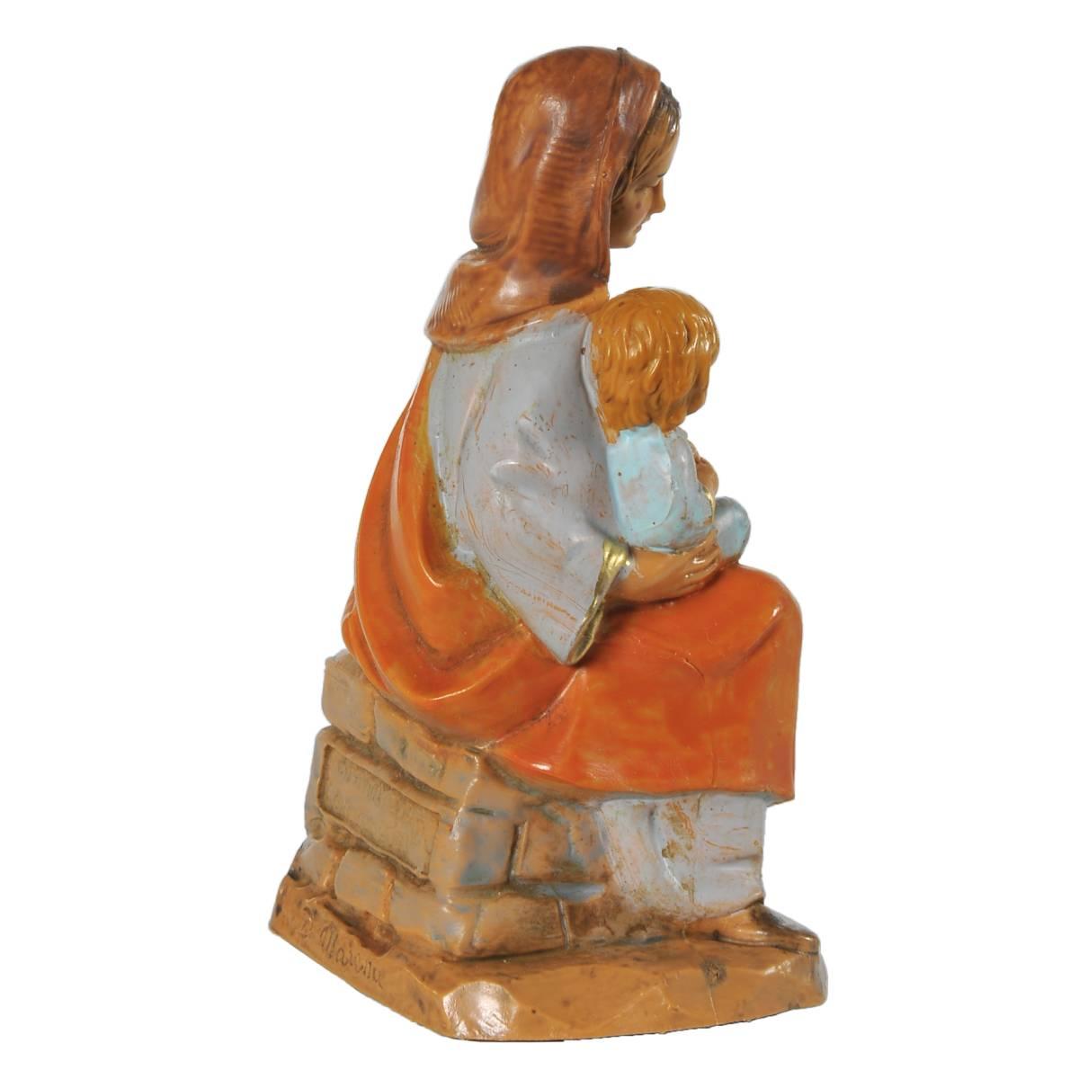 Statua presepe 12 cm ednah donna seduta bambino in braccio
