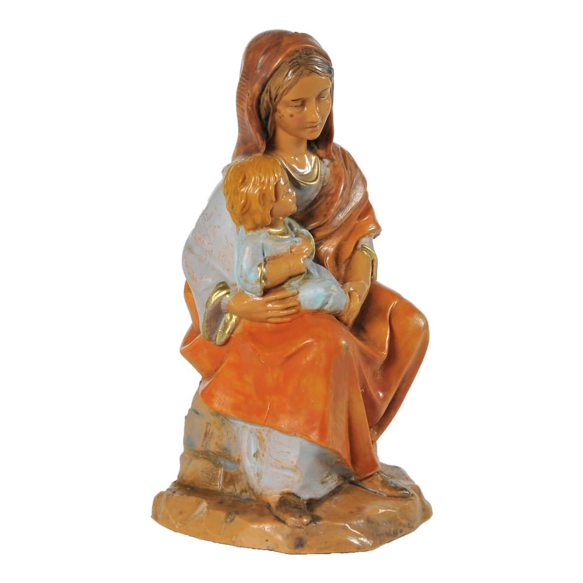Statua presepe 12 cm ednah donna seduta bambino in braccio