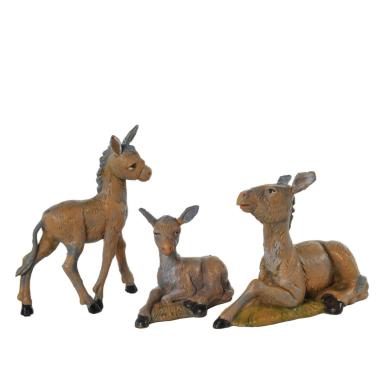 Statua presepe 12 cm famiglia di asini