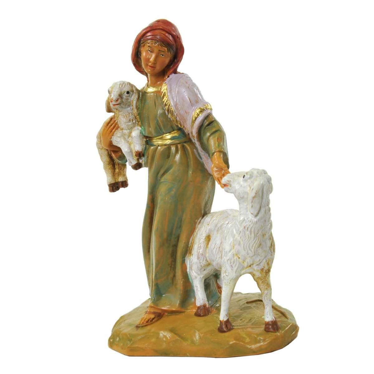 Statua presepe 12 cm pastorella rhoda pecore