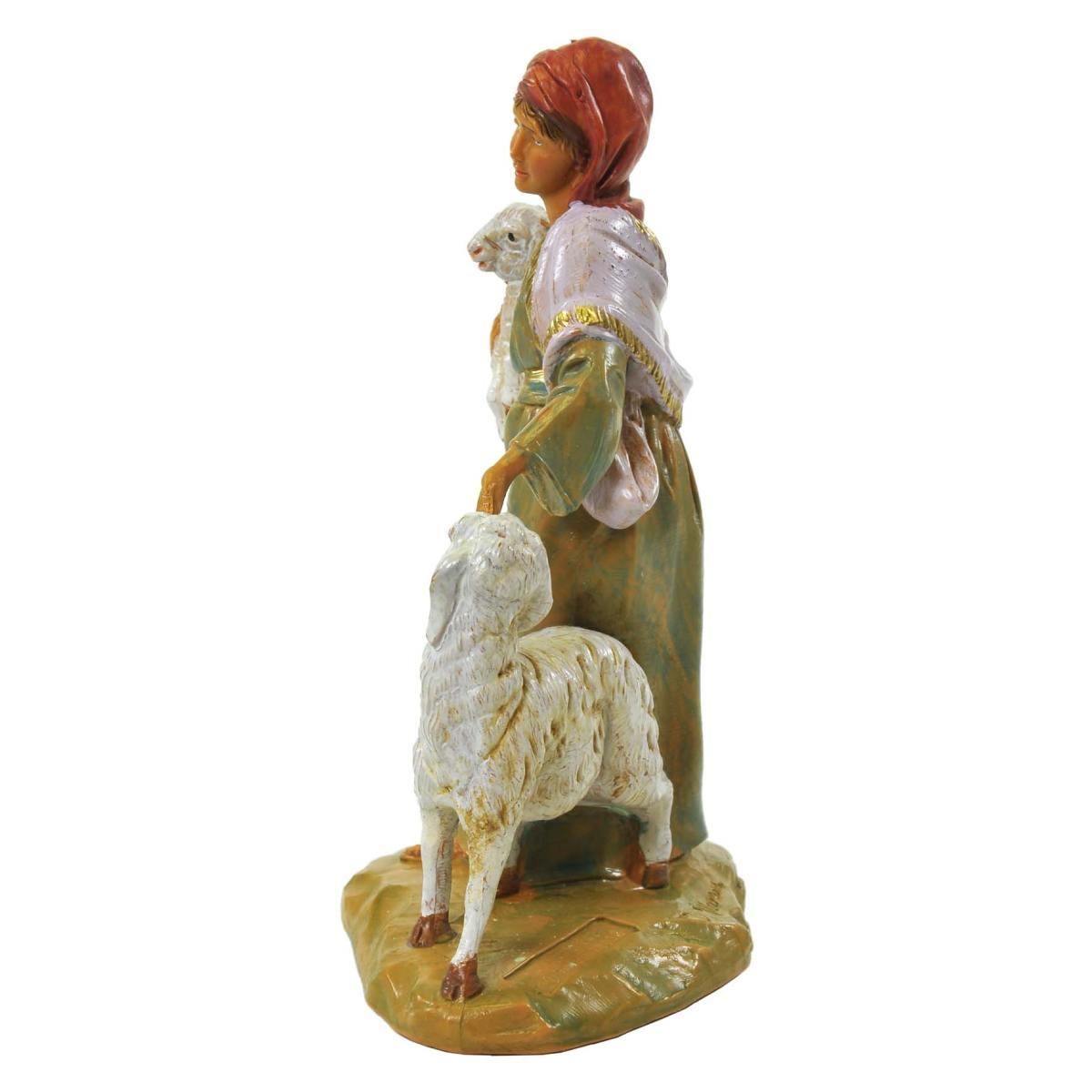 Statua presepe 12 cm pastorella rhoda pecore