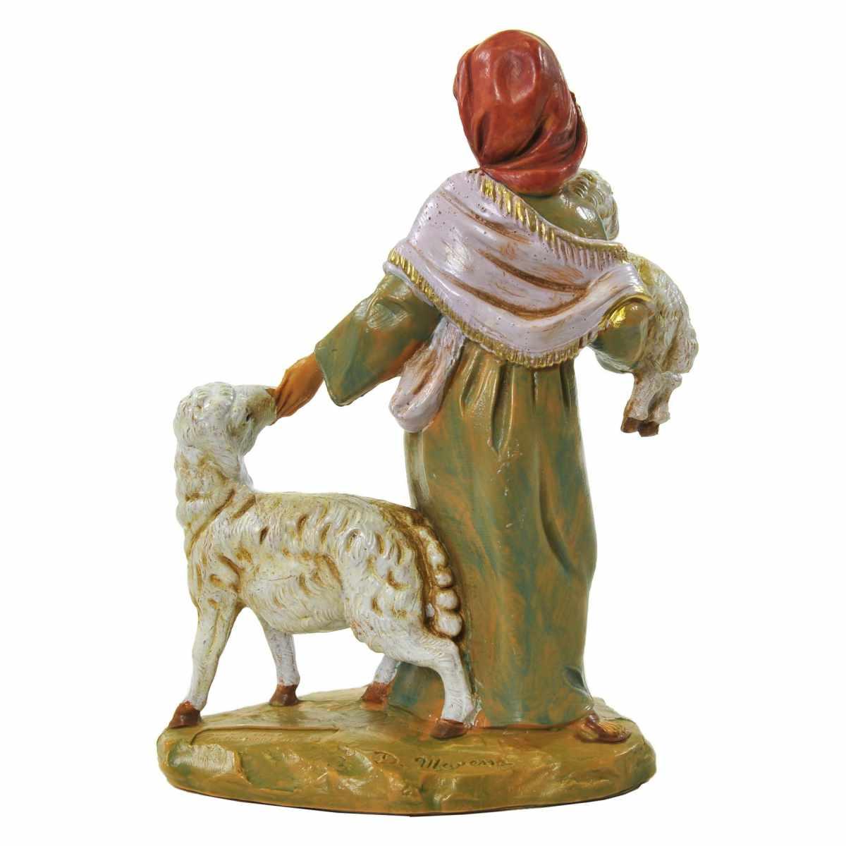 Statua presepe 12 cm pastorella rhoda pecore